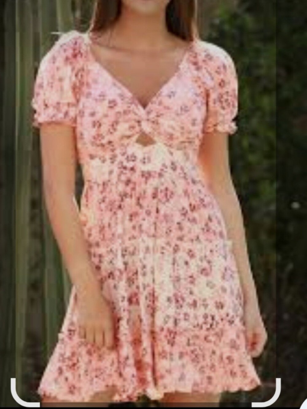 Angie Peach Floral Midi Dress with Puff Sleeves- Tie In the Front